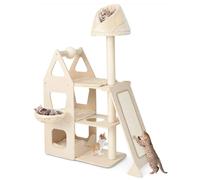 COSTWAY Árbol para Gatos Altura 155 cm, Torre para Gatos de Madera con Bola y Postes para Rascar, Soporte para Trepar con Percha de Felpa, Mueble del