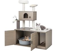 COSTWAY Árbol para Gatos con Caja de Arena, Torre para Gatos 2 En 1 con Perca Superior, Tabla para Rascar, Condominios para Gatos, Postes De Sisal,