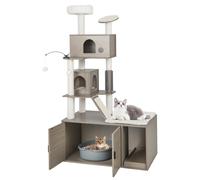 COSTWAY Árbol para Gatos con Caja de Arena, Torre para Gatos 2 En 1 con Perca Superior, Tabla para Rascar, Condominios para Gatos, Postes De Sisal,