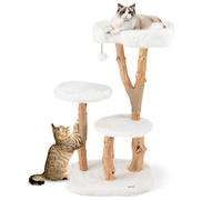 COSTWAY Árbol para Gatos de Madera Maciza, Torre de Gato Moderna de 110 cm con Plataforma, Postes Rascadores de Yute Natural, Bola Colgante, Mueble