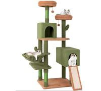 COSTWAY Árbol para Gatos, Torre para Gatos con Diseño de Cactus Verde con Condominio, Hamaca, Plataforma, Postes de Rascado de Sisal, Cojín Lavable,
