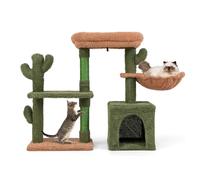 COSTWAY Árbol para Gatos, Torre para Gatos con Diseño de Cactus Verde con Condominio, Hamaca, Plataforma, Postes de Rascado de Sisal, Cojín Lavable,