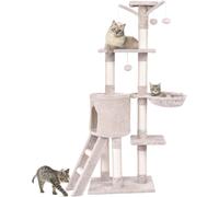 COSTWAY Árbol Rascado para Gatos de 140 cm de Altura, Torre Multinivel para Gatos con Postes de Sisal, Plataformas, Nido, Hamaca, Escalera y Bola,