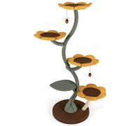 COSTWAY Árbol Rascador para Gatos, 175 cm Torre Gatos Rascador Estilo de Girasol con 5 Plataformas Acolchonadas Multinivel en Forma de Flor y Hoja,
