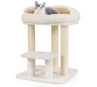 COSTWAY Árbol Rascador para Gatos, 61 cm Torre para Gato con Cómoda Cama y Manta de Peluche, 3 Postes Rascador de Sisal, Plataforma Acolchada, Árbol Gatos Pequeño, Ahorrar Espacio, Blanco