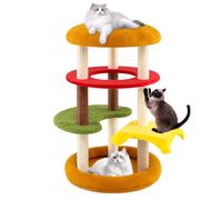 COSTWAY Árbol Rascador para Gatos Moderno, 106 cm Árbol para Gatos en Forma de Hamburguesa con Percha Acolchada, Cama Amplia, Postes Rascadores de Sisal, Cojines de Felpa, Torre para Gato Decorativo