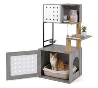 COSTWAY Árbol Rascador para Gatos, Torre para Gatos de de Múltiples Niveles con Postes Rascadores de Sisal, Condo, Zona de Alimentación y Bola Colgante y Recinto para Caja de Arena, 117,5 cm (Gris)