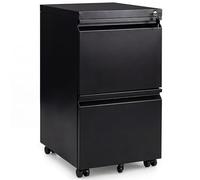 COSTWAY Archivador Móvil con 2 Cajones, Cajonera Escritorio con 2 Llaves y 5 Ruedas, Mueble Archivador Metálico, para Archivos, Carta, A4, Legal, Oficina, 44 x 37 x 67 cm (Negro)