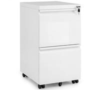 COSTWAY Archivador Móvil con 2 Cajones, Cajonera Escritorio con 2 Llaves y 5 Ruedas, Mueble Archivador Metálico, para Archivos, Carta, A4, Legal, Oficina, 44 x 37 x 67 cm (Blanco)