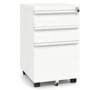 COSTWAY Archivador Móvil con 3 Cajones, Cajonera Escritorio con 2 Llaves y 5 Ruedas, Mueble Archivador de Madera, para Archivos, Carta, A4, Legal, Oficina, 44 x 37 x 60 cm (Blanco)