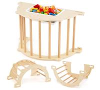 COSTWAY Arco de Escalada Montessori 8 en 1 para Niños, Escalada y Balancín de Madera con Caja de Juguetes Plegable, Estructura de Actividades de Madera para Niños (80 x 47 x 41 cm)