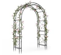 COSTWAY Arco Jardin Exterior de Metal, 138 x 59 x 213 cm, Negro | Pérgola de Jardín con Patas Puntiagudas, Decoración de Flores y Hojas, Enrejado para Plantas, Rosas, para Patio Césped