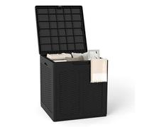 COSTWAY Arcón Exterior 145 L, Baúl almacenaje PP con Patrones de Ratán y Tapa con Cerradura, Contenedor de Plástico para Herramientas de Jardín, Cojines de Patio, 56 x 56 x 60,5 cm (Negro)