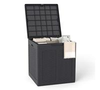 COSTWAY Arcón Exterior 145 L, Baúl almacenaje PP con Patrones de Ratán y Tapa con Cerradura, Contenedor de Plástico para Herramientas de Jardín, Cojines de Patio, 56 x 56 x 60,5 cm (Marrón)