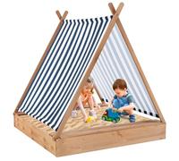 COSTWAY Arenero Infantil con Tapa, Arenero Niños Exterior de Madera de Abeto, 2 Bancos, Caixa de Areia para Crianças, Jardin Patio Terraza, 124 x 123 x 134 cm, +1 Año