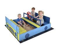 COSTWAY Arenero Niños Exterior de Madera, Caja de Arena Infantil Temática Coche con Tapa Convertible, Forro Inferior y Volante Giratorio, Arenero Infantil para Niños de 18+ Meses para Jardín Playa
