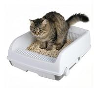 COSTWAY Arenero para Gatos con Bordes Altos, 60x46x24 cm, Caja de Arena para Gatos Semi-Automática a Prueba de Salpicaduras con Bandeja Tipo Cajón, Pala Deslizante y Pedal Filtrante de Arena (Blanco)