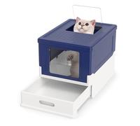 COSTWAY Arenero para Gatos Cubierto, Caja de Arena para Gatos Grande con Entrada Frontal y Salida Abatible, Bandeja Portátil, Cajón, Arenero Cerrado Plegable para Gato, 50x38x37 cm (Azul + Blanco)