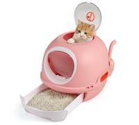 COSTWAY Arenero para Gatos Cubierto, Estilo Helicóptero, Caja de Arena Plegable para Gato con Entrada Frontal y Salida Superior, Pala, Bandeja Portátil para Gatos Grandes, 54 x 46 x 39 cm (Rosa)