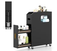 COSTWAY Armario Auxiliar de Baño con Ruedas Bloqueables, Mueble de Baño Estrecho con Cajón Deslizante, Caja de Pañuelos, Soporte para Cepillo de Inodoro para Cocina Salón, 50 x 16 x 69 cm (Negro)