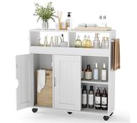 COSTWAY Armario de Baño con Ruedas, Carrito Delgado Lateral con Estante Ajustable y Toalleros, Puertas Correderas, Unidad de Almacenamiento Independiente para Sala, Cocina Entrada, Blanco, 75x20x72 cm