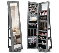 COSTWAY Armario de Joyero con Espejo y Estante de Escalera Gabinete de Joyería Giratorio con Cerradura para Anillos Ganchos de Cadena Pendientes Organizador