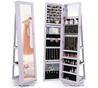 COSTWAY Armario de Joyero con Espejo y Estante de Escalera Gabinete de Joyería Giratorio con Cerradura para Anillos Ganchos de Cadena Pendientes Organizador (Morado)