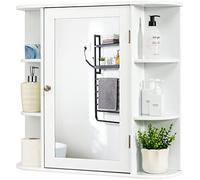 COSTWAY Armario del Baño con Espejo, Armario Montado a la Pared, Armario de Madera Colgado con Repisas Regulables y Compartimientos Abiertos, Botiquín Multiuso para Baño Salón Cocina (Blanco)