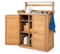 COSTWAY Armario Exterior de Madera Abeto, Cobertizo Exterior con Encimera de Metal Galvanizado, Estantes Extraíbles y 2 Puertas, Caseta Jardin Terraza Balcon, 87 x 45 x 120 cm (Natural)