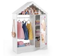 COSTWAY Armario Infantil con Espejo, Armario de Ropa con Tejado, Barra Abierta para Colgar, Estantes y Ganchos, Organizador para Dormitorio, Habitación Infantil, Sala de Juegos (Blanco)