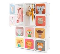 COSTWAY Armario Modular Infantil de 12 Cubos, Organizador Modular para Niños con 2 Secciones para Colgar, Cajonera con Cubos para Juguetes para Habitación Infantil, Guardería, Dormitorio (Blanco)