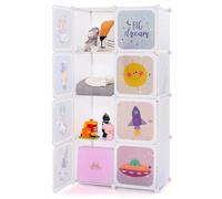 COSTWAY Armario Modular Infantil Portátil, Estantería Modular con 2 Secciones de Colgar, Organizador de Almacenaje Infantil para Juguetes, Zapatos, Ropas, 71 x 36 x 142 cm (8 Cubos,Blanco)