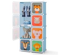 COSTWAY Armario Modular Infantil Portátil, Estantería Modular de 8 Cubos con Dibujos Animados, Organizador de Almacenamiento Infantil para Juguetes, Zapatos, Ropas, 75 x 37 x 145 cm (Azul)