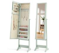 COSTWAY Armario para Joyas de Pie con 3 Inclinación Ajustable, Espejo Joyero con 64 Ranuras para Pendientes, 20 Ganchos para Collares,72 Ranuras para Anillos,4 Estantes (Verde)