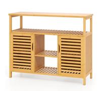 COSTWAY Armario y Aparador de Bambú, Aparador para Comedor con 2 Puertas y Estantes, Mueble Auxiliar de Almacenamiento para Salón Baño Cocina y Comedor, 100 x 35 x 80 cm, Natural