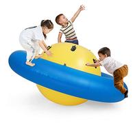 COSTWAY Balancín Inflable para Niños Mayores de 5 Años, 223 x 123 cm con 6 Asas Incorporadas, Balancín Inflable con Cúpula (Amarillo)