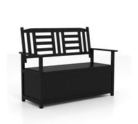 COSTWAY Banco Arcón Exterior 185 L, Banco de Madera Maciza de 2 Personas, Respaldo y Reposabrazos, Baúl Almacenaje Terraza Patio Trasero Jardín, 123 x 68,5 x 96 cm (Negro)