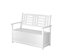 COSTWAY Banco Arcón Exterior 185 L, Banco de Madera Maciza de 2 Personas, Respaldo y Reposabrazos, Baúl Almacenaje Terraza Patio Trasero Jardín, 123 x 68,5 x 96 cm (Blanco)