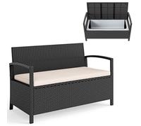 COSTWAY Banco de Almacenamiento con Cojín, Banco de Mimbre con 2 Plazas, Capacidad de 160 L, Bolsa Impermeable, Funda Desmontable, Carga hasta 360 kg, para Jardín, Patio, Terraza