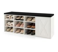COSTWAY Banco Zapatero con Cojín Acolchado, Mueble Zapatero con y 9 Compartimentos y Armario, 3 Niveles con Estantes Ajustables, Entrada, Dormitorio, Recibidor, 110,5 x 30 x 49 cm (Blanco)