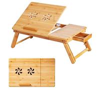 COSTWAY Bandeja Cama de Bambú Portátil, Mesa Cama Altura Ajustable, Tablero Inclinable, Cajón de Almacenamiento, Mesa Plegbale para Ordenador 53 x 33 x 20-26,5 cm (Natural)