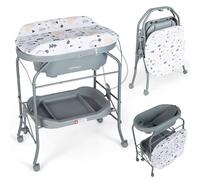 COSTWAY Bañera Bebe con Cambiador 4 en 1, Bandeja de Baño y 4 Ruedas Bloqueables, Cambiador Bebe Portátil y Plegable con Cesta de Almacenaje, Cojín Impermeable, Carga 35kg(Gris)