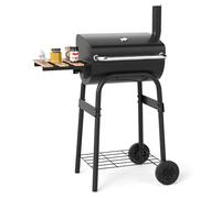 COSTWAY Barbacoa Carbon, Barbacoa Portatil con 2 Ruedas, Mesa Lateral Plegable, Termostato, Estante de Almacenamiento, 60/84,5 x 49 x 110,5 cm
