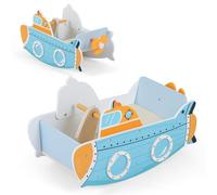 COSTWAY Barco Balancín para Niños, Juguete Balancín de Madera Montessori con Tema de Submarino y Hélice Giratoria, Barco Mecedora en Interiores