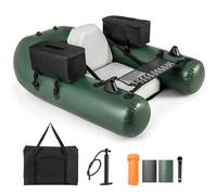 COSTWAY Barco de Pesca Inflable, Tubo Flotante De Pesca Hinchable con Regla para Peces, Base de Pesca, 2 Bolsillos de Almacenamiento, Bomba, Bolsa de Transporte y Hebillas de Motor, Camuflaje