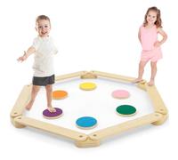 COSTWAY Barra de Equilibrio de Madera y Piedrecita, Carrera de Obstáculos de Gimnasia para Niños de 12 Piezas, Juguete Montessori de Madera para Interior/Exterior, Regalo para Niños de 3 a 7 Años