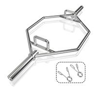 COSTWAY Barra Pesas, Barra Hexagonal 50mm, Barra de Trampa Olímpica, Mangos Planos o Elevados Estriados para Sentadillas, Carga 363Kg (plata)