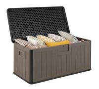 COSTWAY Baul Almacenaje Exterior 378 L, Tapa con Cerradura, Arcon Jardin Exterior, Armario Resina Impermeable, Muebles Patio Jardin Terraza (negro+marrón)
