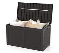 COSTWAY Baul Almacenaje Exterior 380L, Arcon Jardin Exterior de Resina, Impermeable con Tapa Bloqueable, Armario Resina con 2 Ruedas, Terraza, 111 x 56 x 61 cm (marrón)