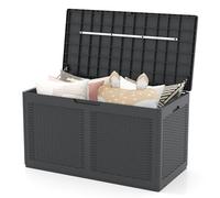 COSTWAY Baul Almacenaje Exterior 380L, Arcon Jardin Exterior de Resina, Impermeable con Tapa Bloqueable, Armario Resina con 2 Ruedas, Terraza, 111 x 56 x 61 cm (gris)